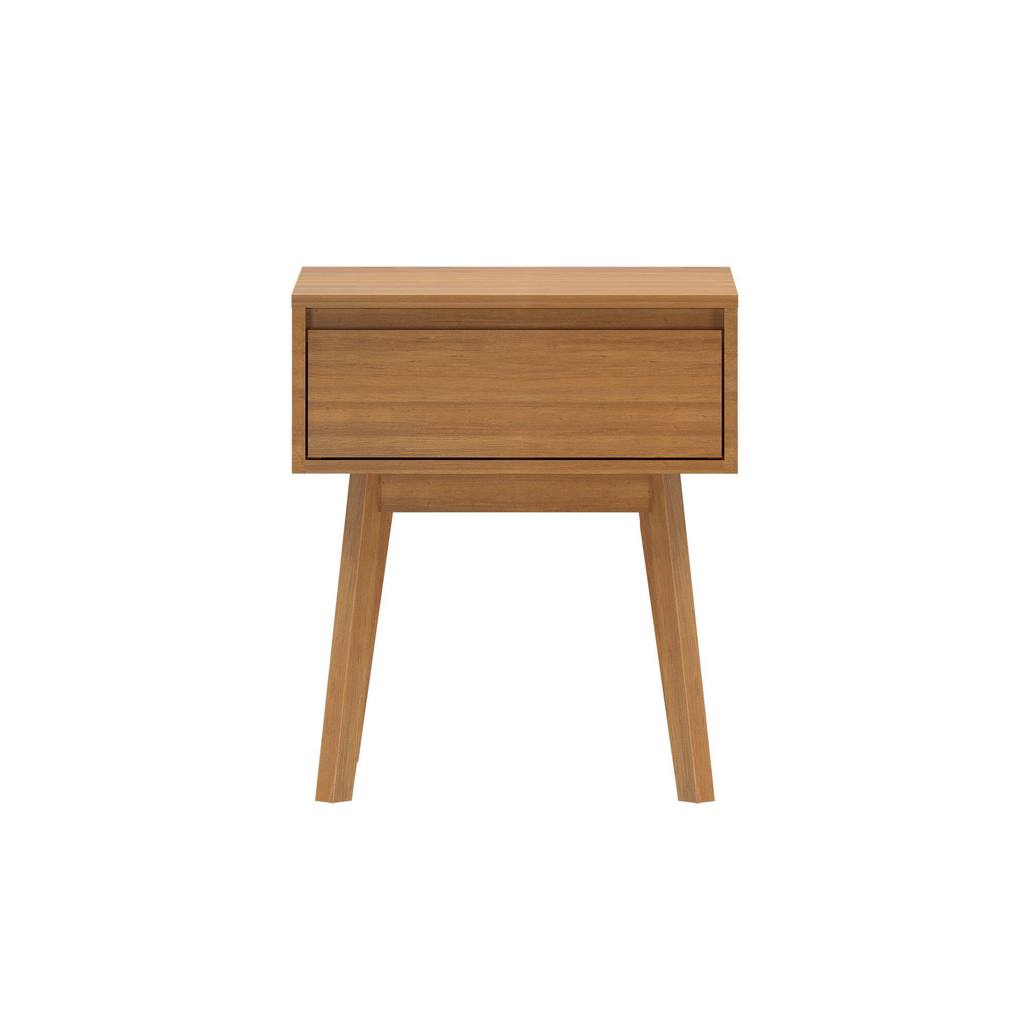 Alt View 3. Plank+Beam - Scandinavian Nightstand with 1 Drawer, Pecan - Pecan.