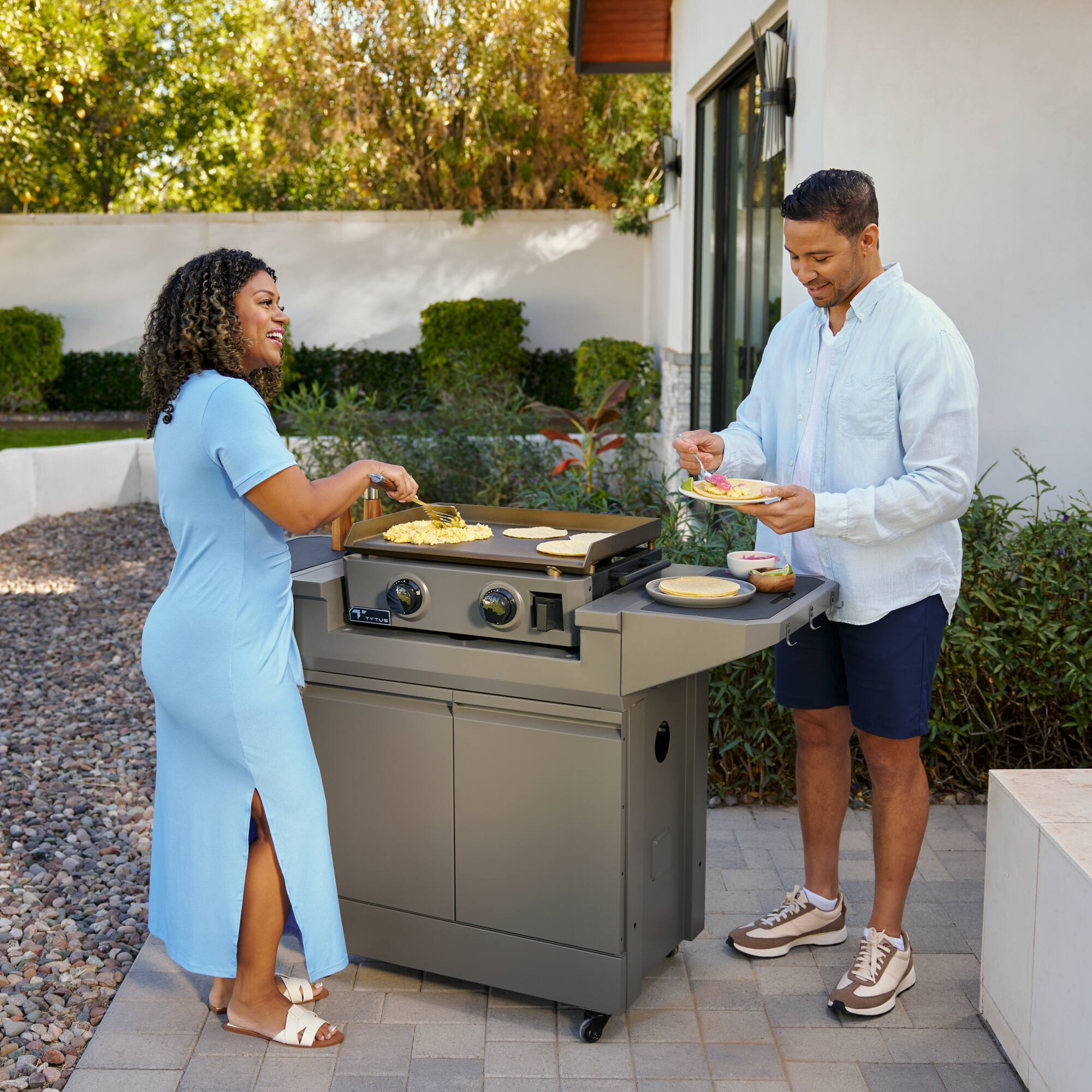 Alt View 5. TYTUS Grills - TYTUS Emberwood Gas Tabletop Griddle with Grill and Prep Cart - Gunmetal Gray.