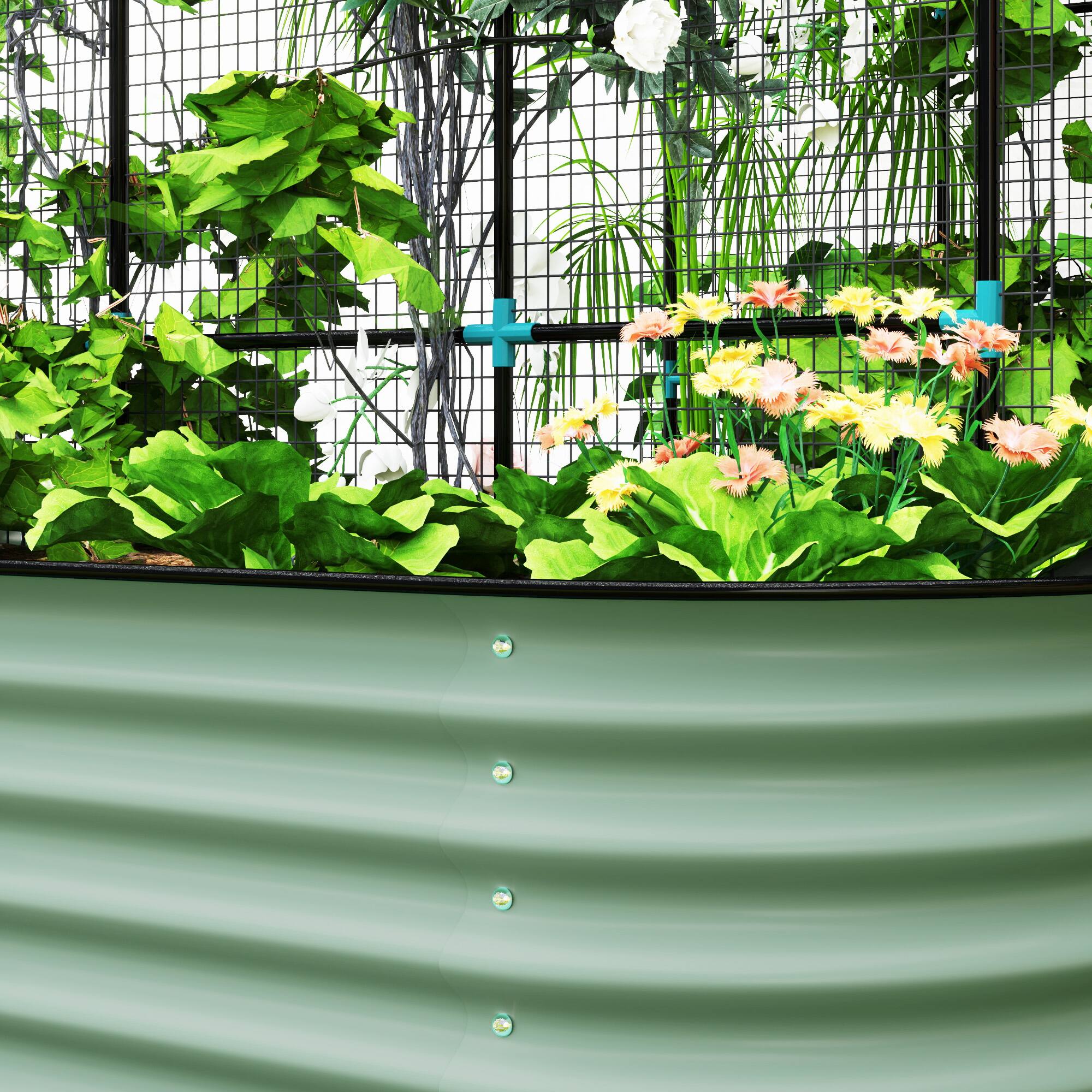 Alt View 8. Outsunny - Garden Beds Set with Arch Trellis, Climbing Net - Green.