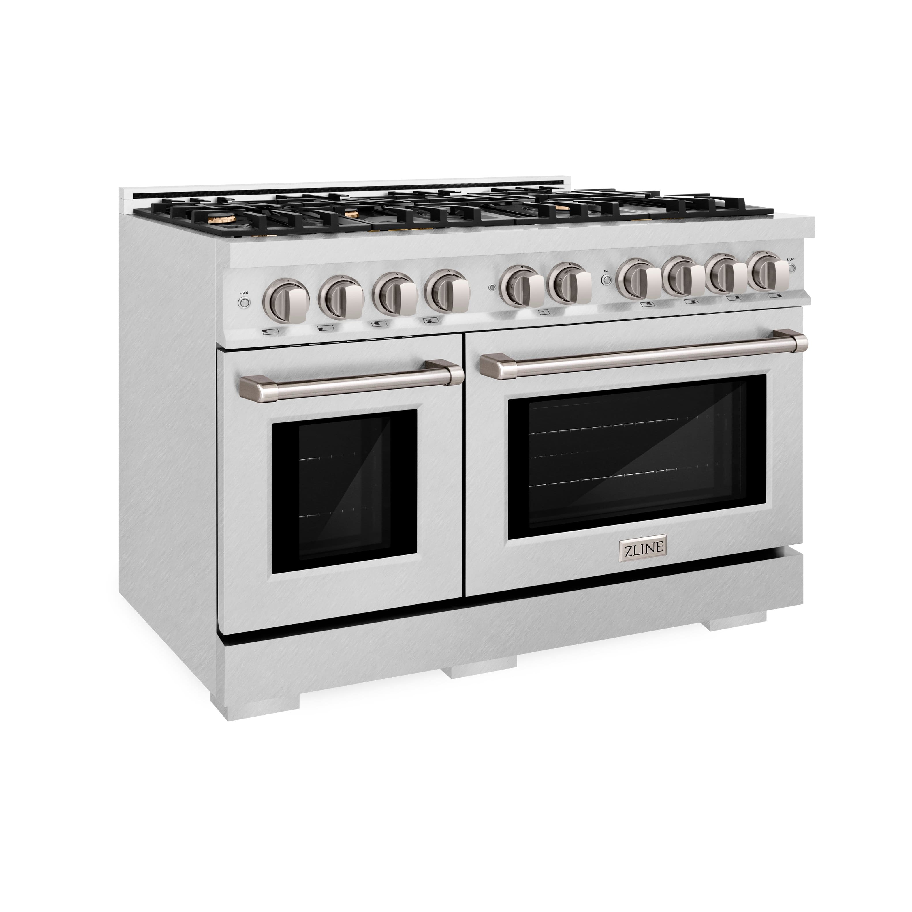 ZLINE - 48 in. 6.7 cu. ft. Freestanding Select Double Oven Gas Range in Satin Stainless w/ 8 Brass Burners - Satin Stainless Steel - Front_Zoom