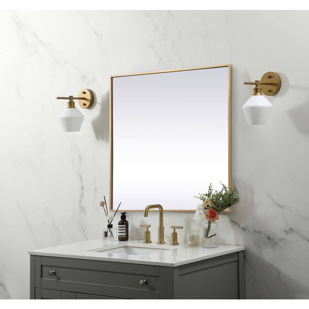 Alt View 4. Elegant Decor - Metal Frame Square Mirror 30 inch in Brass - Brass.