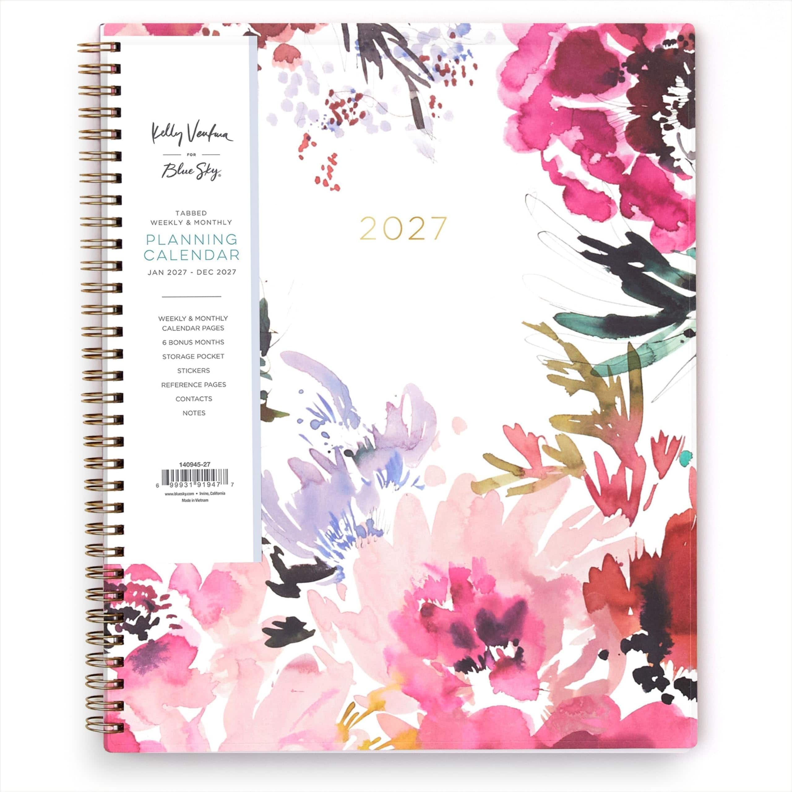 Blue Sky - 2027 Weekly & Monthly Planner Calendar, 8.5"x11", Magenta Blooms