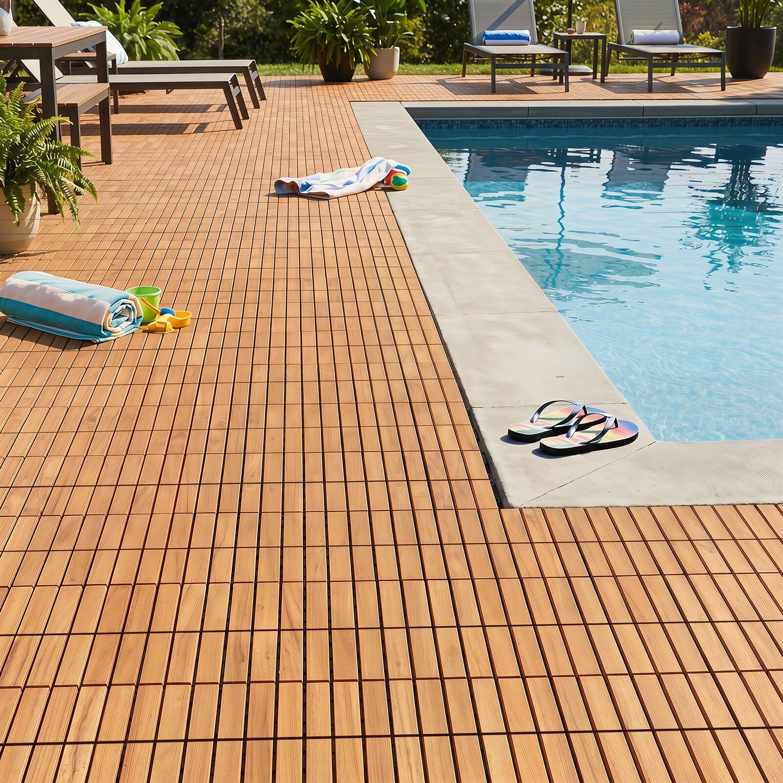 Alt View 1. Costway - Costway 12" x 12 Acacia Wood Interlocking Deck Tiles, 54 PCS Waterproof Flooring Tiles - Natural.