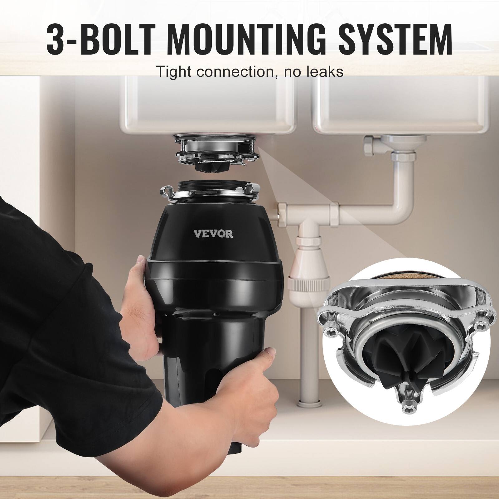 3-BOLT MOUNTING SYSTEM  
Tight connection, no leaks  
VEVOR