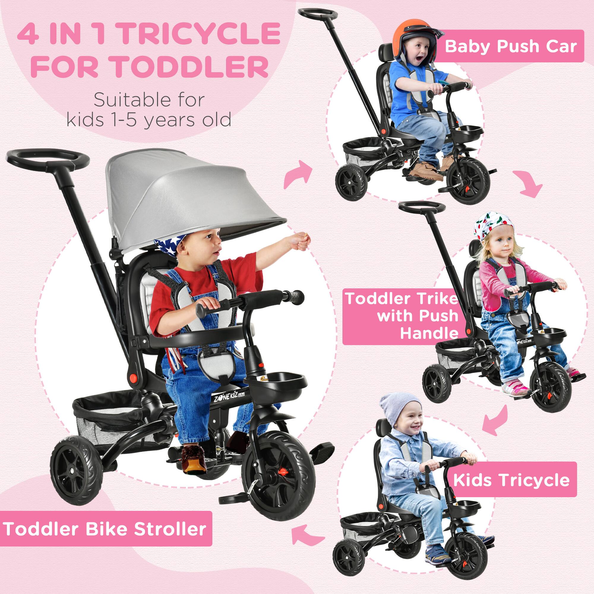4 IN 1 TRICYCLE FOR TODDLER  
Suitable for kids 1-5 years old  

Toddler Bike Stroller  
Baby Push Car  
Toddler Trike with Push Handle  
Kids Tricycle