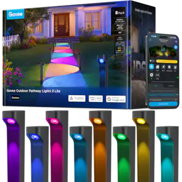 Govee 8 Pack 2000 Lumen LED Lights Reliable Light in All Weather 190kmligh OOCK White Light M? App Control: 12:24 - 4 * H. OBC 1 Cemactad - se IDA F Sana - - Saos - - Chasa - - - - - h aTs - Sunserto Govee Outdoor Pathway Lights 2 Lite G Outdoor matter works alexa with works with Google Home Cama - - - Lams - - - sg 1 - 1a - y corr B