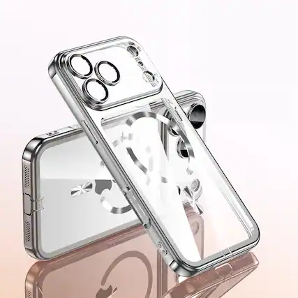 Front. UUCOVER - Magnetic Clear Case for iPhone 17 Pro Max Shockproof Plating TPU Compatible with MagSafe Camera Lens Protector Cover - Silver.
