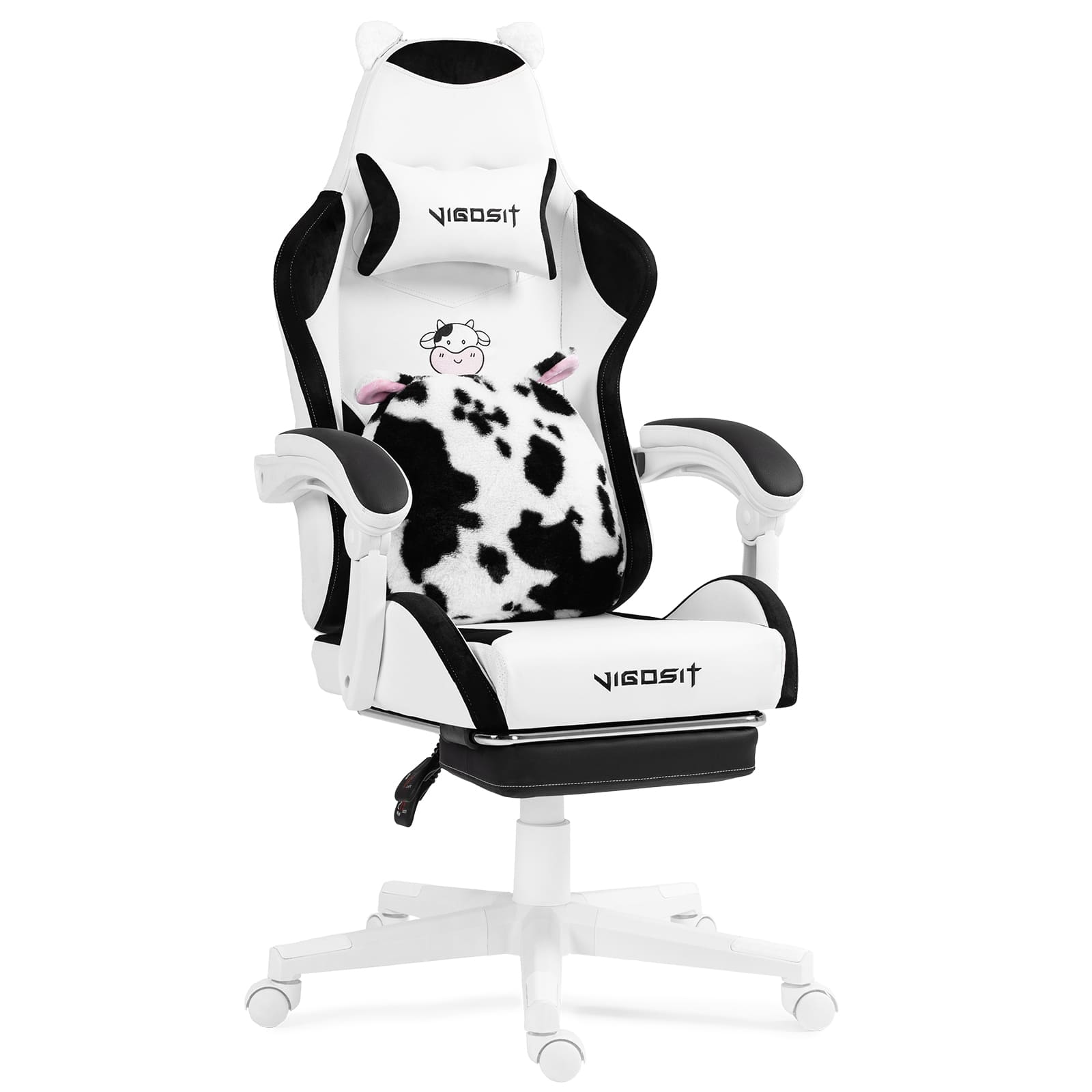 Aukfa - Cute Cat Gaming Chair with Paw Lumbar Cushion - PC Video Gamer Chair for Girl Teen Woman - Black