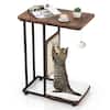 Front. Gymax - Gymax Cat Tree & C- Shaped Cat Side Table w/ Scratching Board Hanging Toy Rustic Brown.