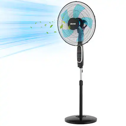 Front. VEVOR - 18-Inch Pedestal Fan, 2700 CFM Standing Floor Fan with Remote Control, 9 Speeds & 3 Modes, Oscillating Adjustable Height - Black.