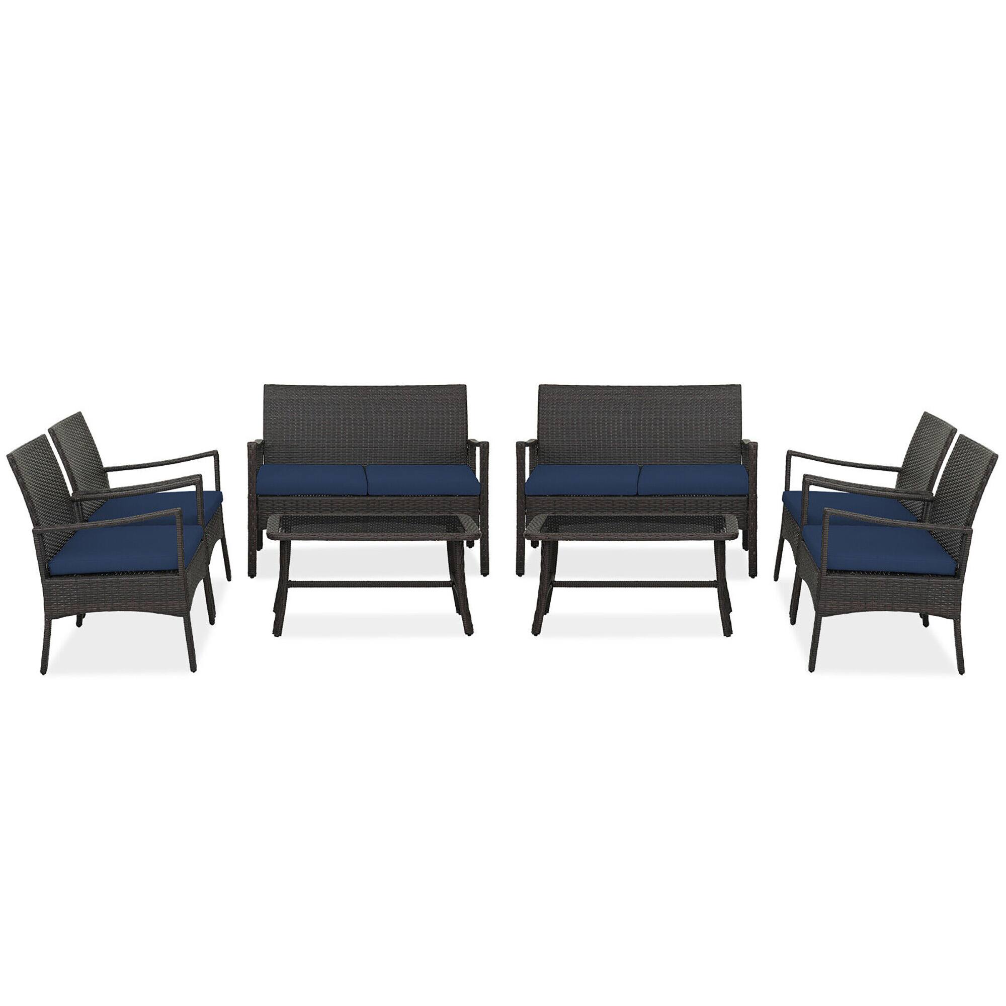 Alt View 9. Gymax - Gymax 8 Pieces Outdoor Patio PE Wicker Sofa w/ Tempered Glass Coffee Table for Porch & Backyard - Mix Brown, Navy Blue.