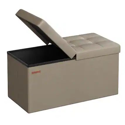 Front. Songmics Home - 76 cm Storage Ottoman Bench with Flipping Lid, Storage Chest Footstool, Load 300 kg, for Entryway,Synthetic Leather - Camel Brown.