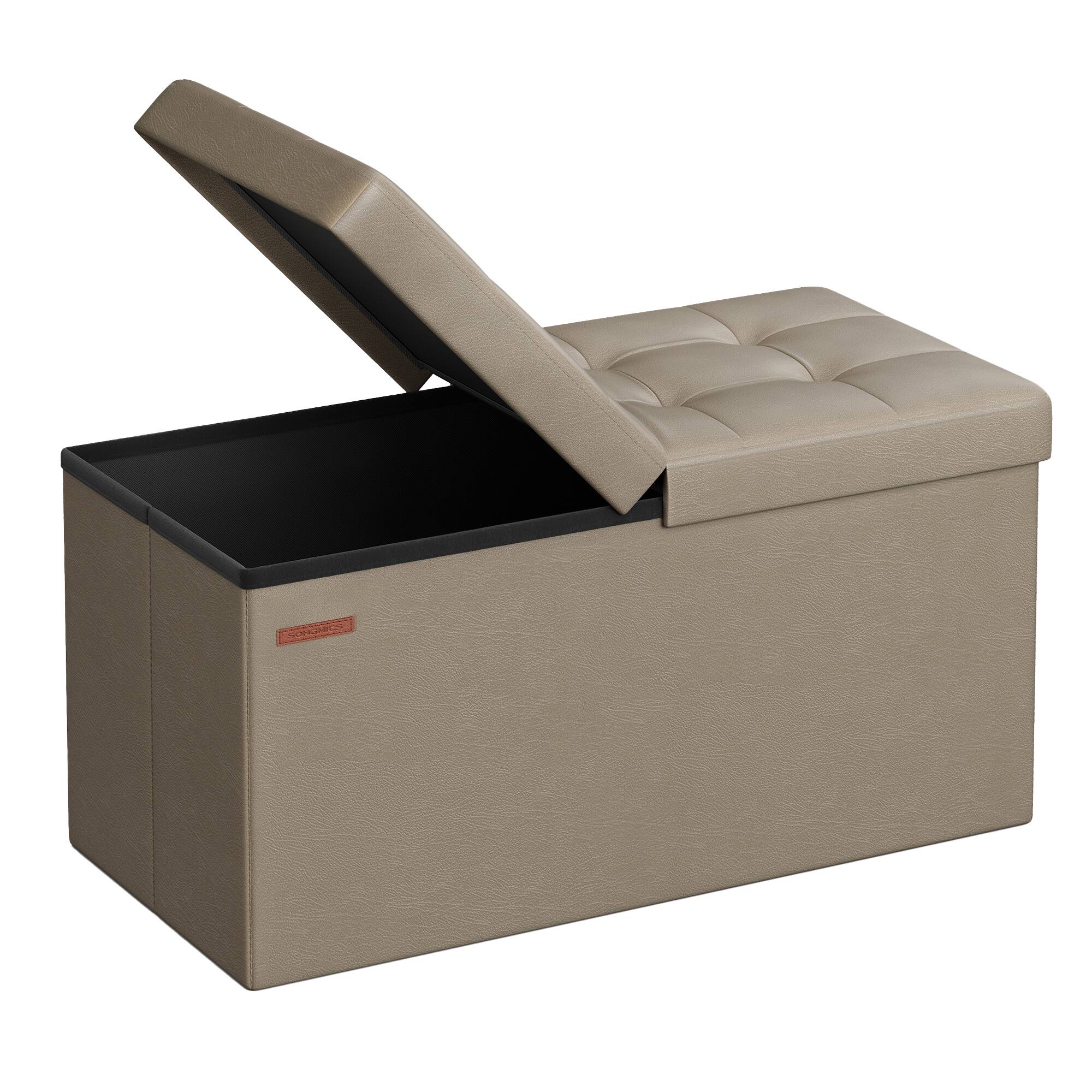 Front. Songmics Home - 76 cm Storage Ottoman Bench with Flipping Lid, Storage Chest Footstool, Load 300 kg, for Entryway,Synthetic Leather - Camel Brown.