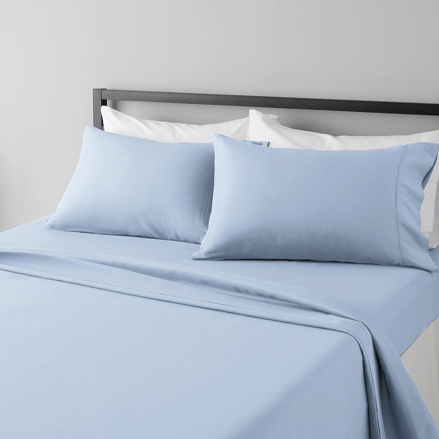 Angle. J&V TEXTILES - 1000 Thread Count Deep Pocket Luxury Sheets - Blue - Blue.