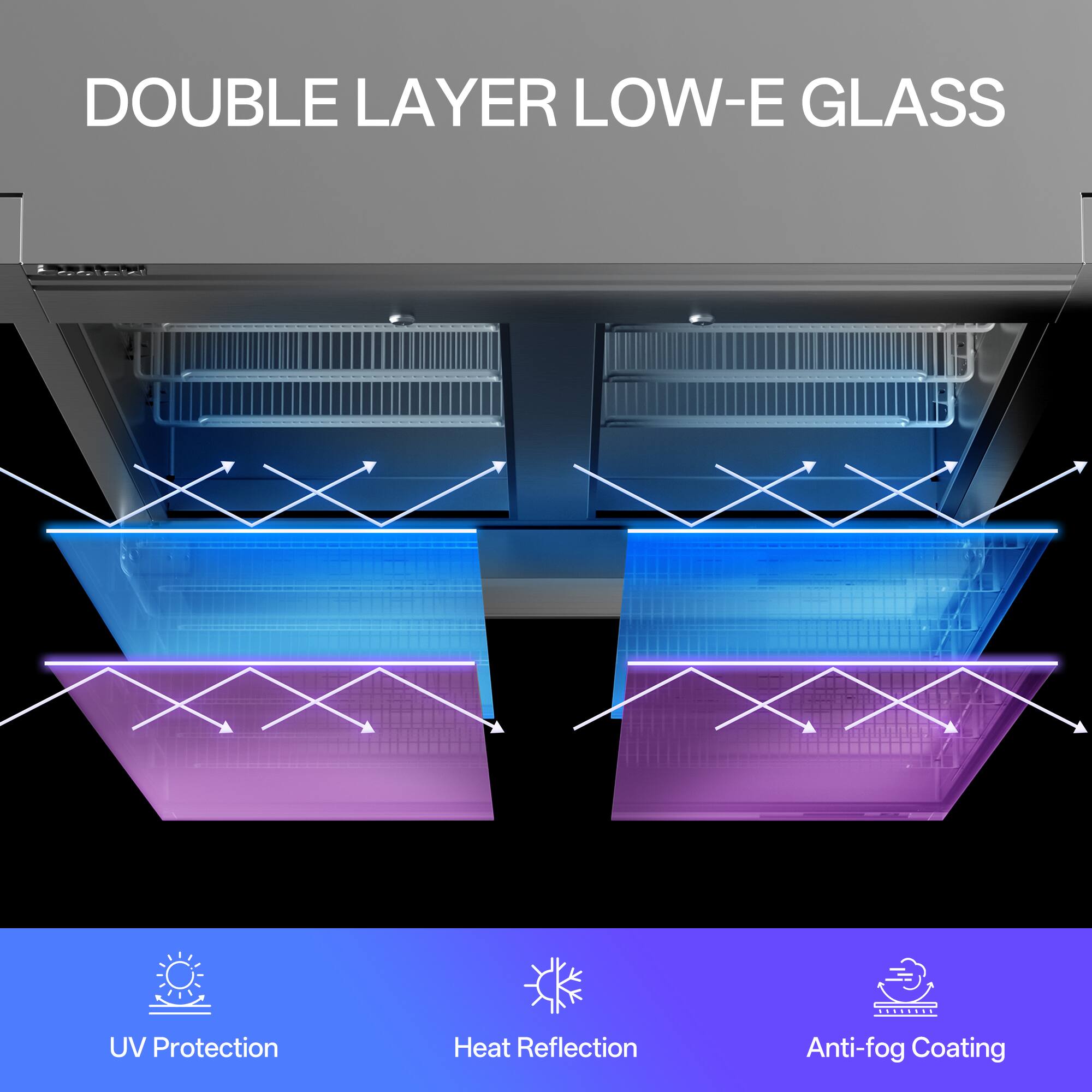 DOUBLE LAYER LOW-E GLASS

- UV Protection
- Heat Reflection
- Anti-fog Coating