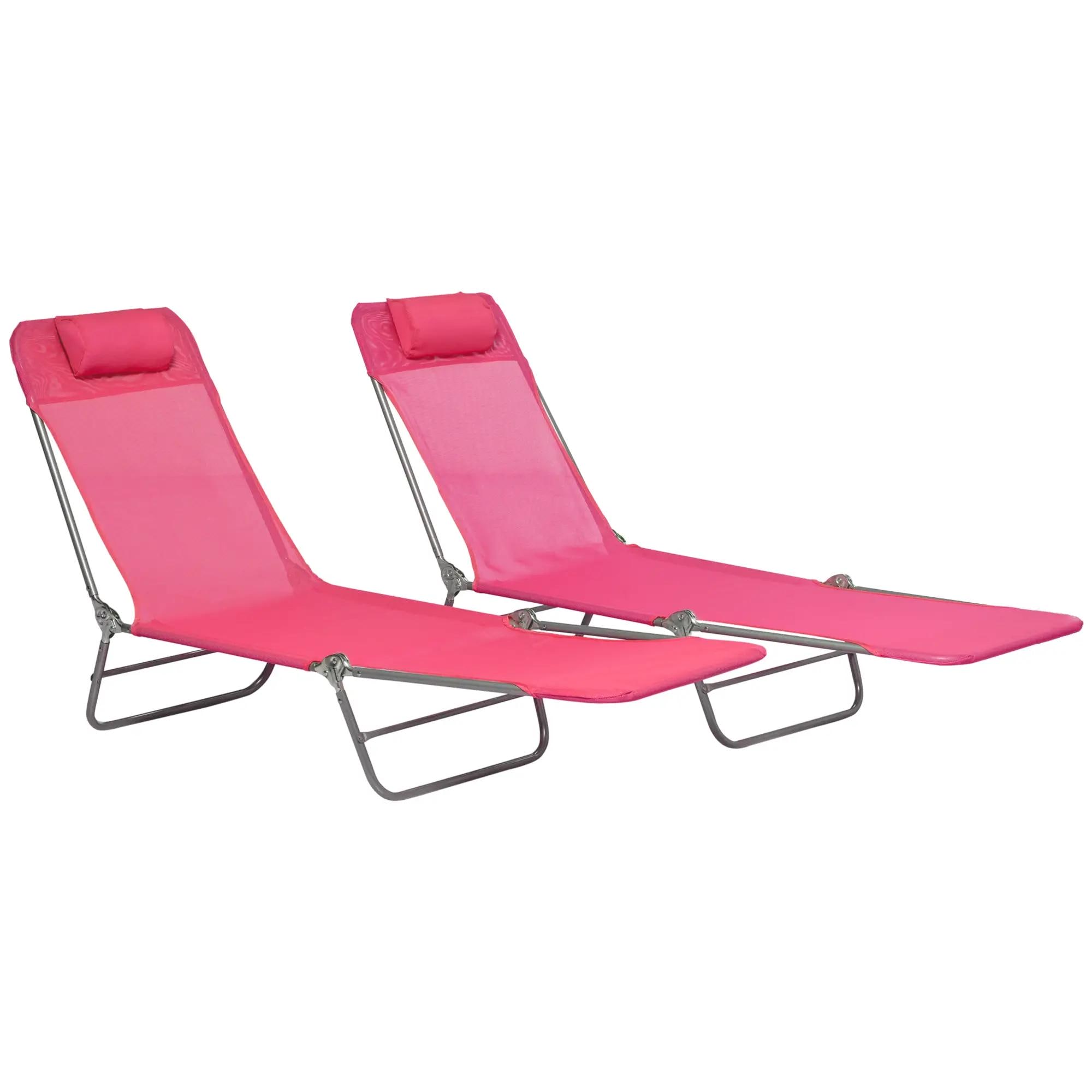 Angle. Resenkos - ResenKos 2-Piece Foldable Premium Chaise Lounge Chairs , Reclining Sunbeds With Breathable Mesh Seating, Headrests, Pink - Pink.