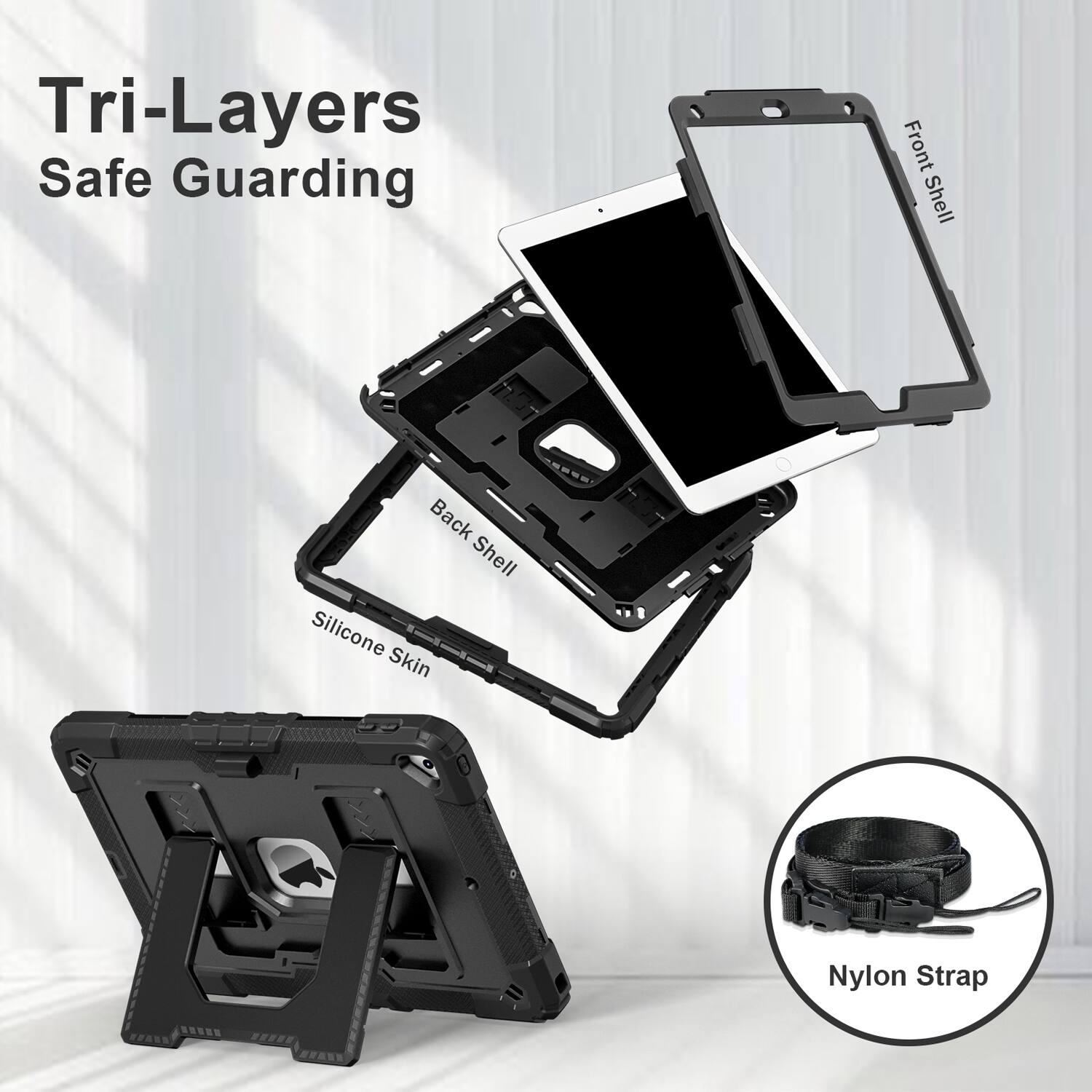 Tri-Layers Safe Guarding  
Front Shell  
Back Shell Silicone Skin  
Nylon Strap