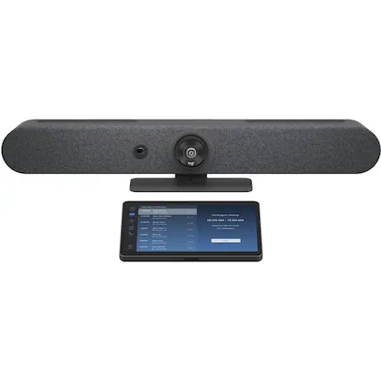 Front. Logitech - Logitech Rally Bar Mini (Graphite) + Tap with Cat5e - Video Conferencing Kit - Small Room Size Supported - Graphite.
