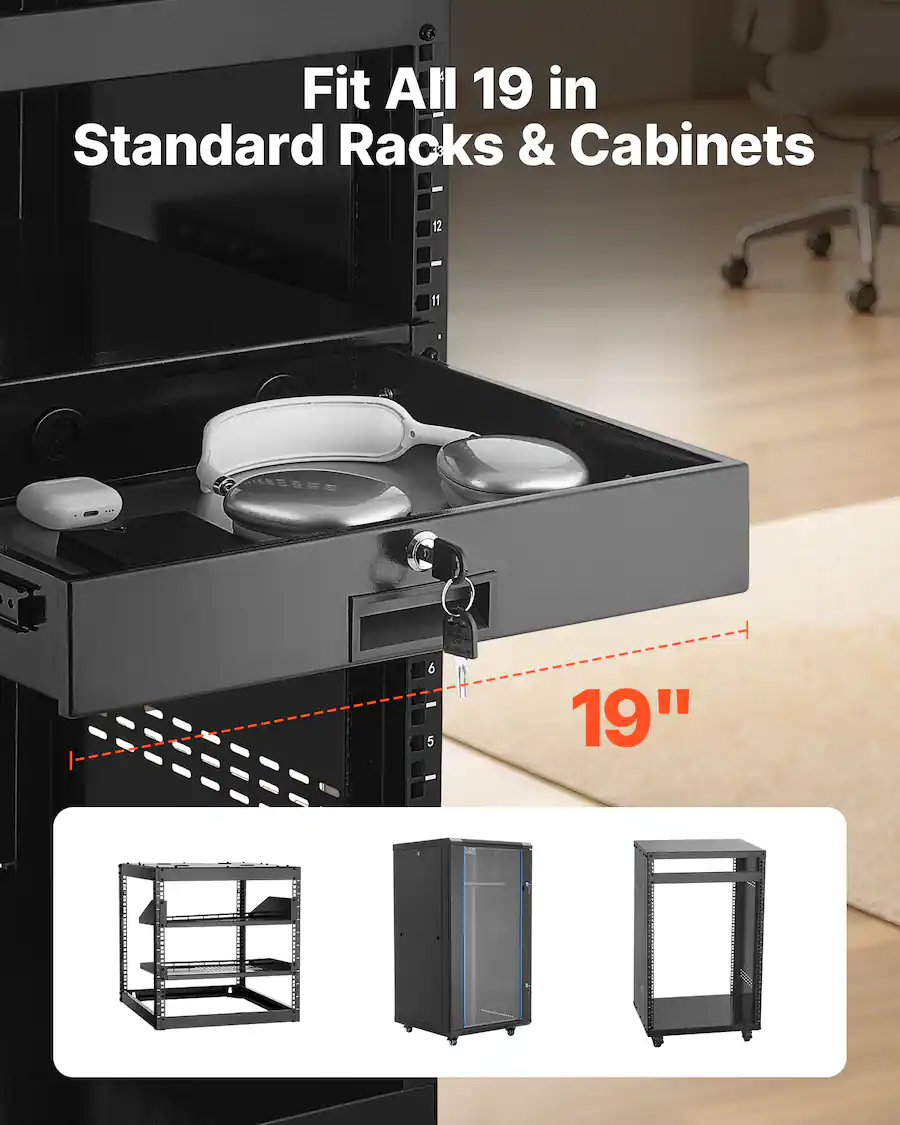 Spt Racks VEVOR 2U Rack Mount Drawer, 50 lbs Max Load Bearing, Lockable Server ...