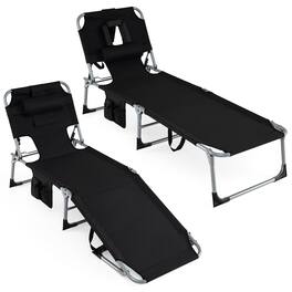 Gymax - 2PCS Tanning Chair w/4-Position Adjustable Backrest Face Arm Holes & Pocket - Black