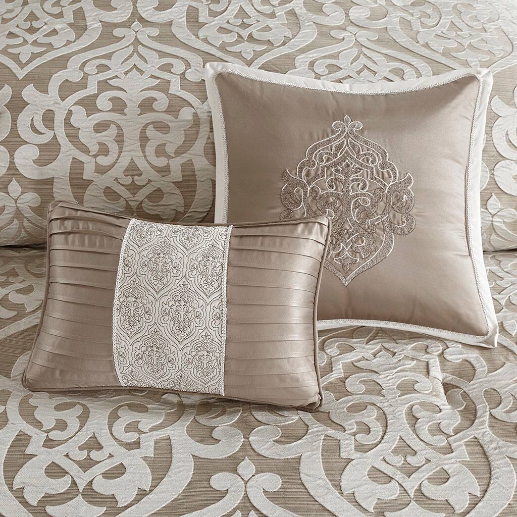 Alt View 1. Gracie Mills - Gracie Mills Pineda Luxurious 8-Piece Jacquard Comforter Set - Tan/Ivory.