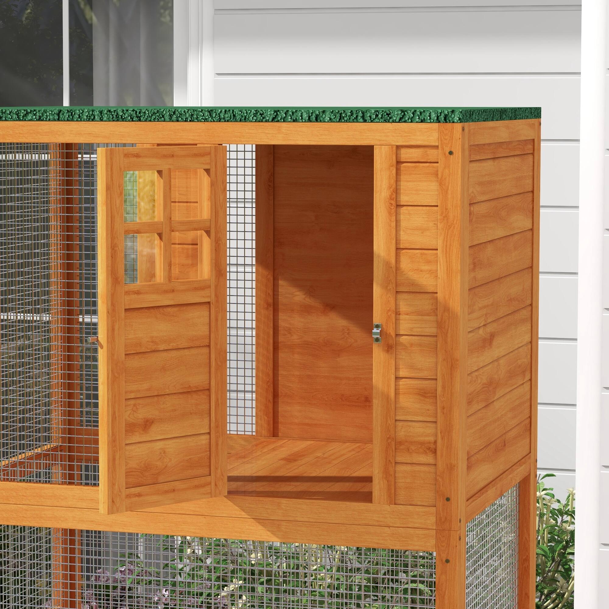 Alt View 4. Pawhut - 74" Wooden Catio Outdoor House, Weatherproof & Wheeled, Enclosure High Capacity, Kitten Cage Condo.