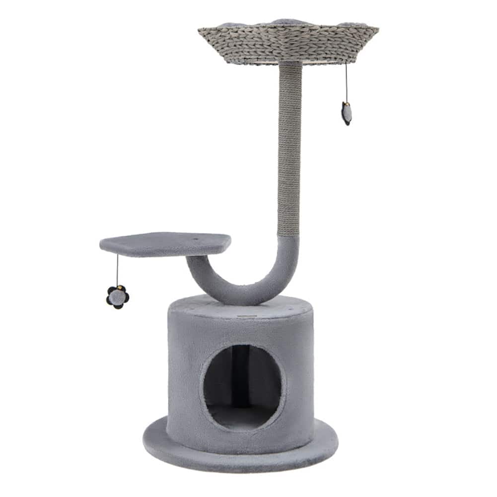 Kadyn - Cat Tower, Cat Tree for Indoor Cats, 42" Tall Cat Tower with Curved Metal Supporting Frame for Large & Small Cats - Gray