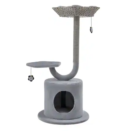 Front. Kadyn - Cat Tower, Cat Tree for Indoor Cats, 42" Tall Cat Tower with Curved Metal Supporting Frame for Large & Small Cats-Gray - Gray.