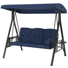 Boyel Living - 3 Person Metal Patio Swing with Removable Cushion and Cup Holder Outdoor Porch Swing Chair - Blue