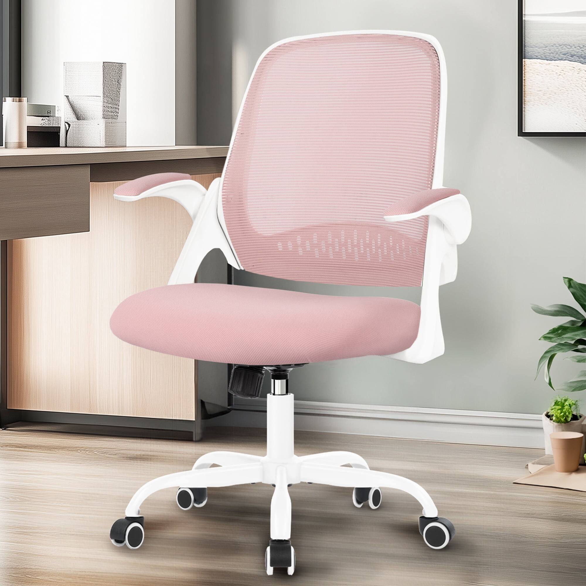 Alt View 7. Neo Chair - Office Chair Desk Computer Mesh Ergonomic Chair with Flip-up Arms Comfy Lumbar Support Adjustable Height Rolling Wheels - Steel Base-Pink.
