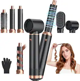 Cubilan - 5-in-1 Air Auto-Wrap Curler & Hot Air Brush Set, Coanda Effect Styling Tool with Ionic Technology, 3 Heat Settings, Gray