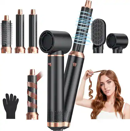 Front. Cubilan - 5-in-1 Air Auto-Wrap Curler & Hot Air Brush Set, Coanda Effect Styling Tool with Ionic Technology, 3 Heat Settings, Gray.