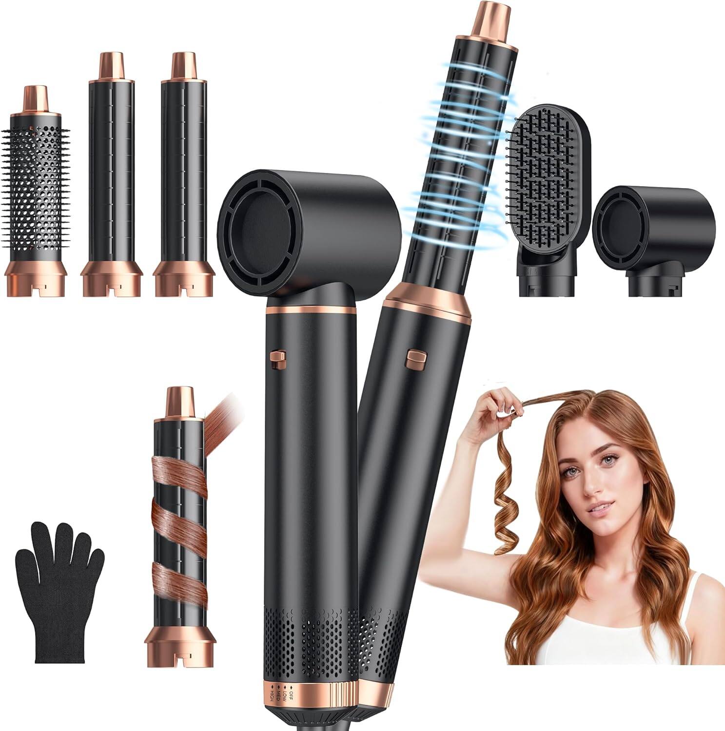 Front. Cubilan - 5-in-1 Air Auto-Wrap Curler & Hot Air Brush Set, Coanda Effect Styling Tool with Ionic Technology, 3 Heat Settings, Gray.