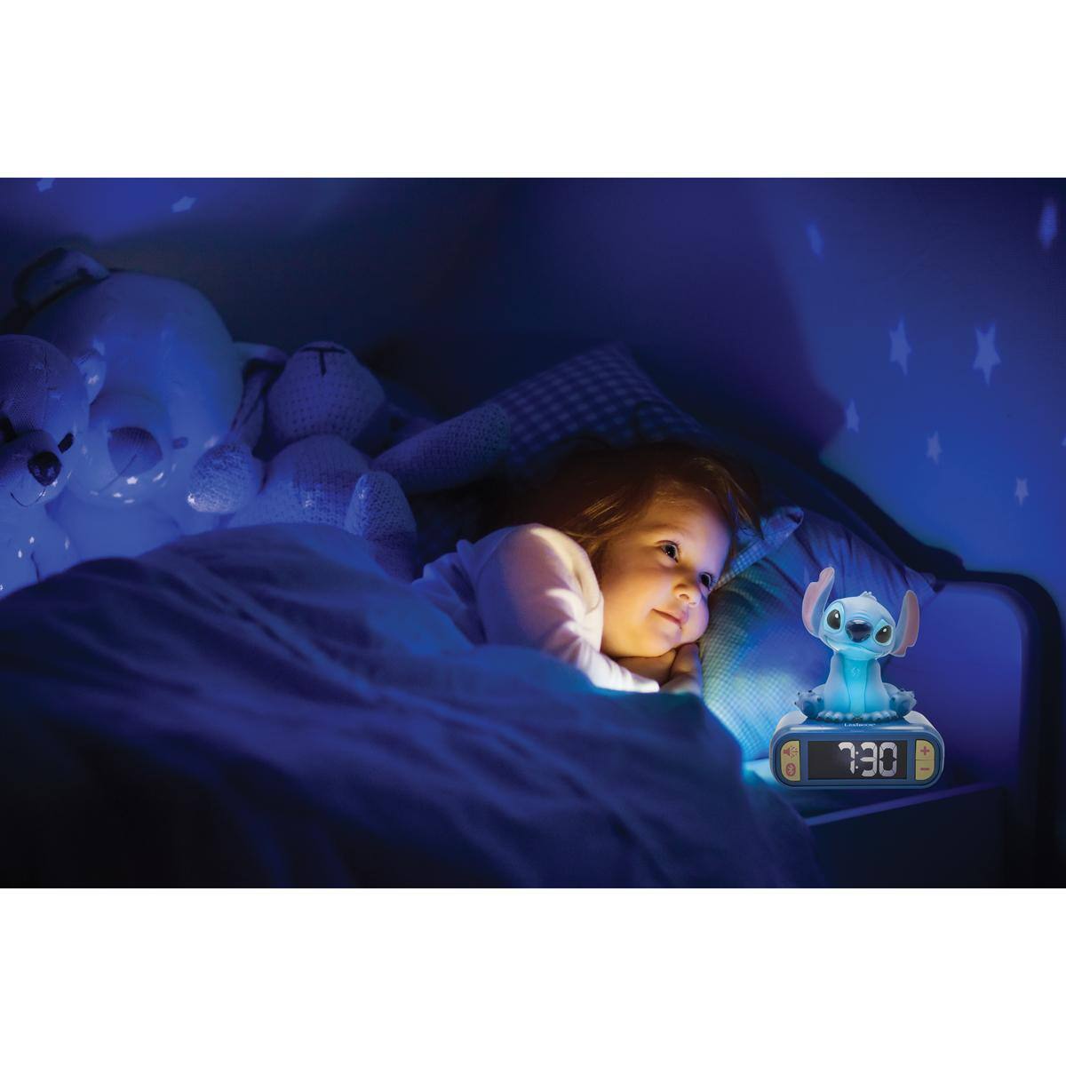 Alt View 4. Lexibook - Digital alarm clock with 3D DISNEY Stitch night light, Bluetooth® speaker and sound effects - Blue.