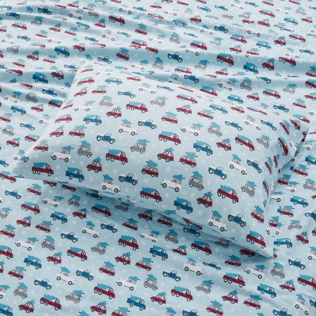 Alt View 2. Gracie Mills - Gracie Mills Persephone Cotton Flannel Sheet Set - Blue Cars.