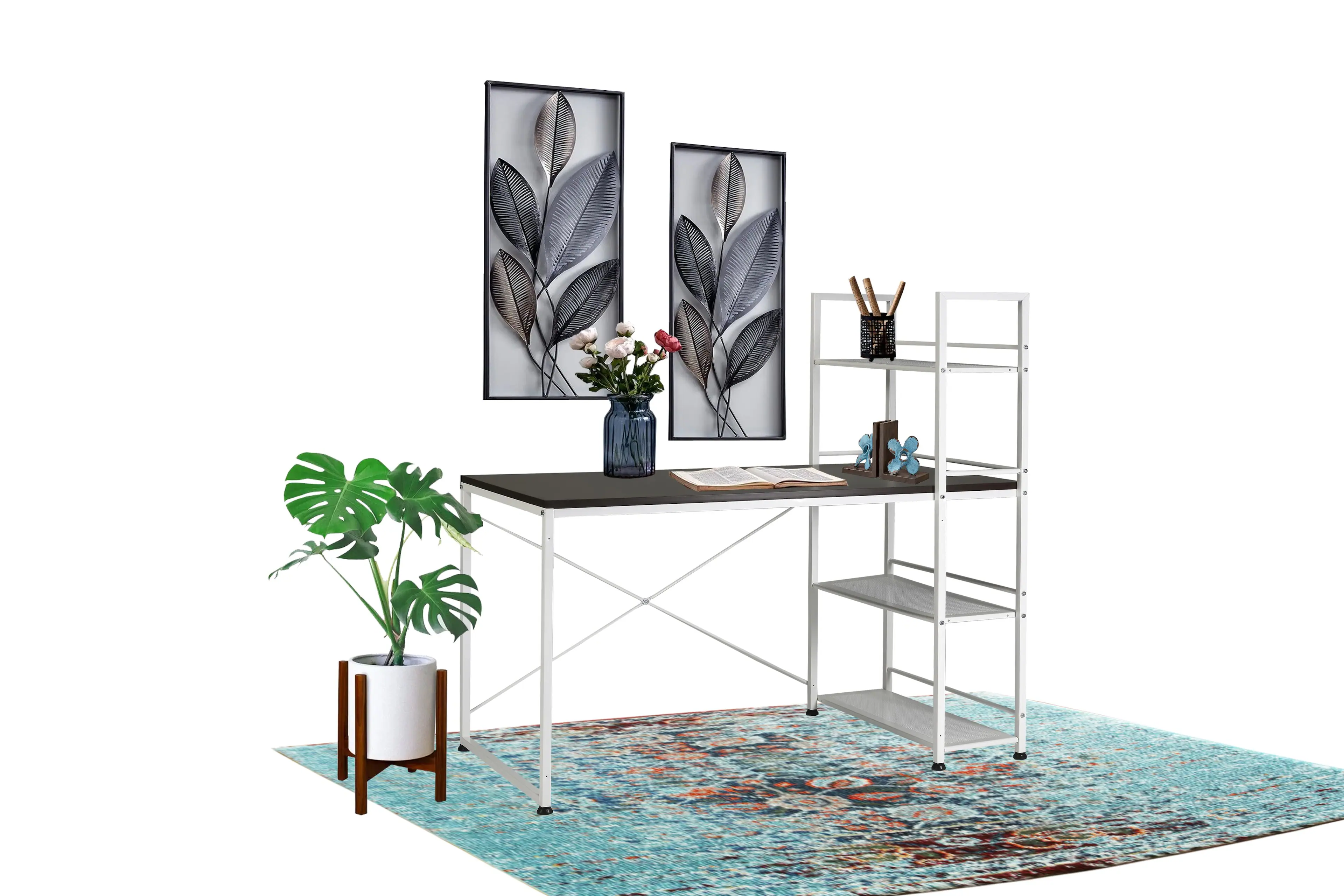 Angle. APRILSOUL - Reversible Smart Workstation Wooden Desk White and Brown - Brown+White.