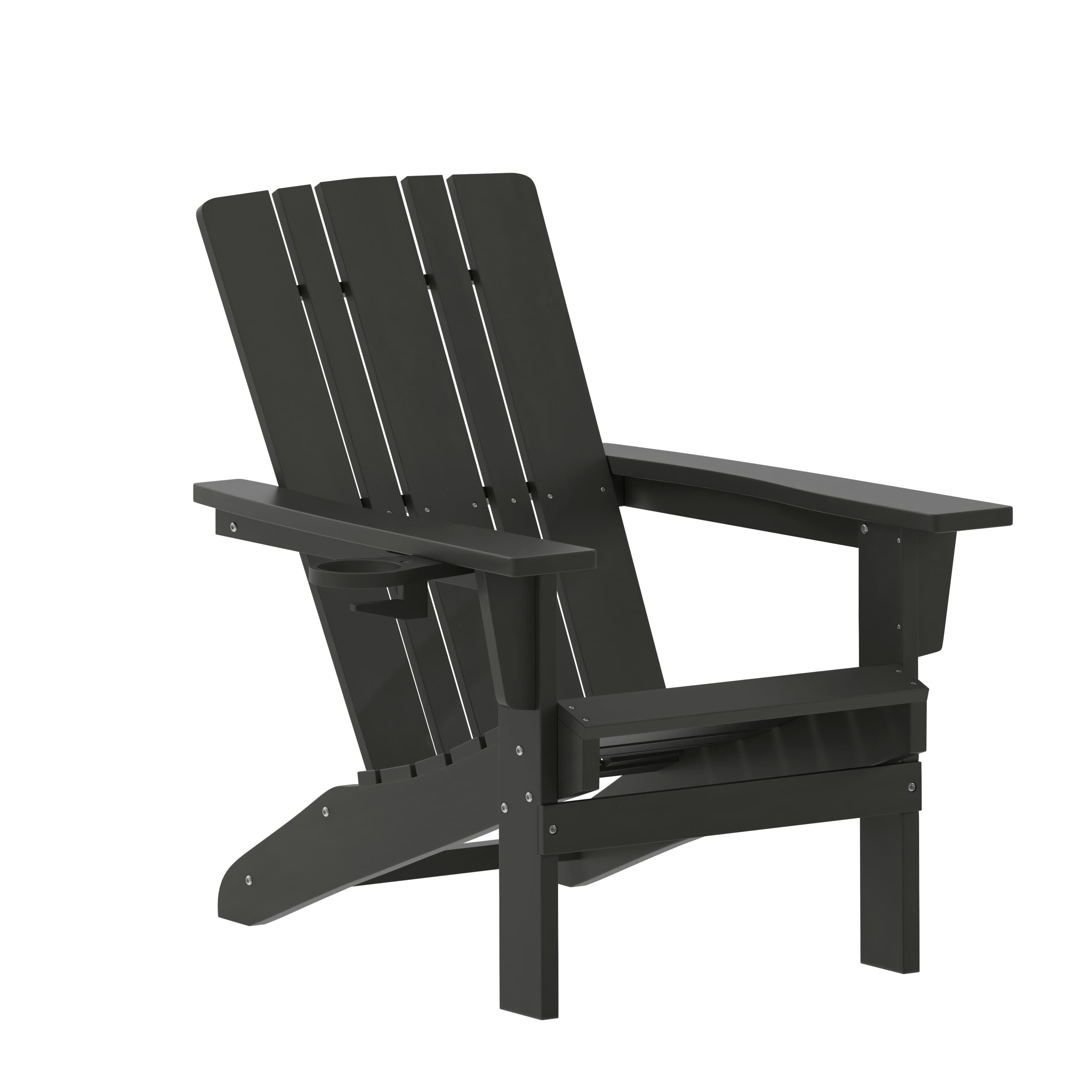 Emma + Oliver - Haley Adirondack Chair with Cup Holder, Weather Resistant HDPE Adirondack Chair - Black price history on PriceWatchPro