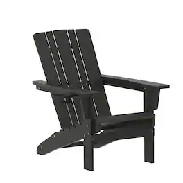 Emma + Oliver - Haley Adirondack Chair with Cup Holder, Weather Resistant HDPE Adirondack Chair - Black