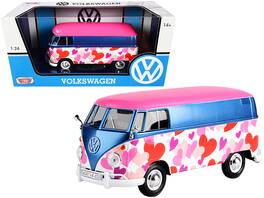 Volkswagen Type 2 (T1) Delivery Van "Love" 1/24 Diecast Model Car by Motormax - Pink And Blue Metallic