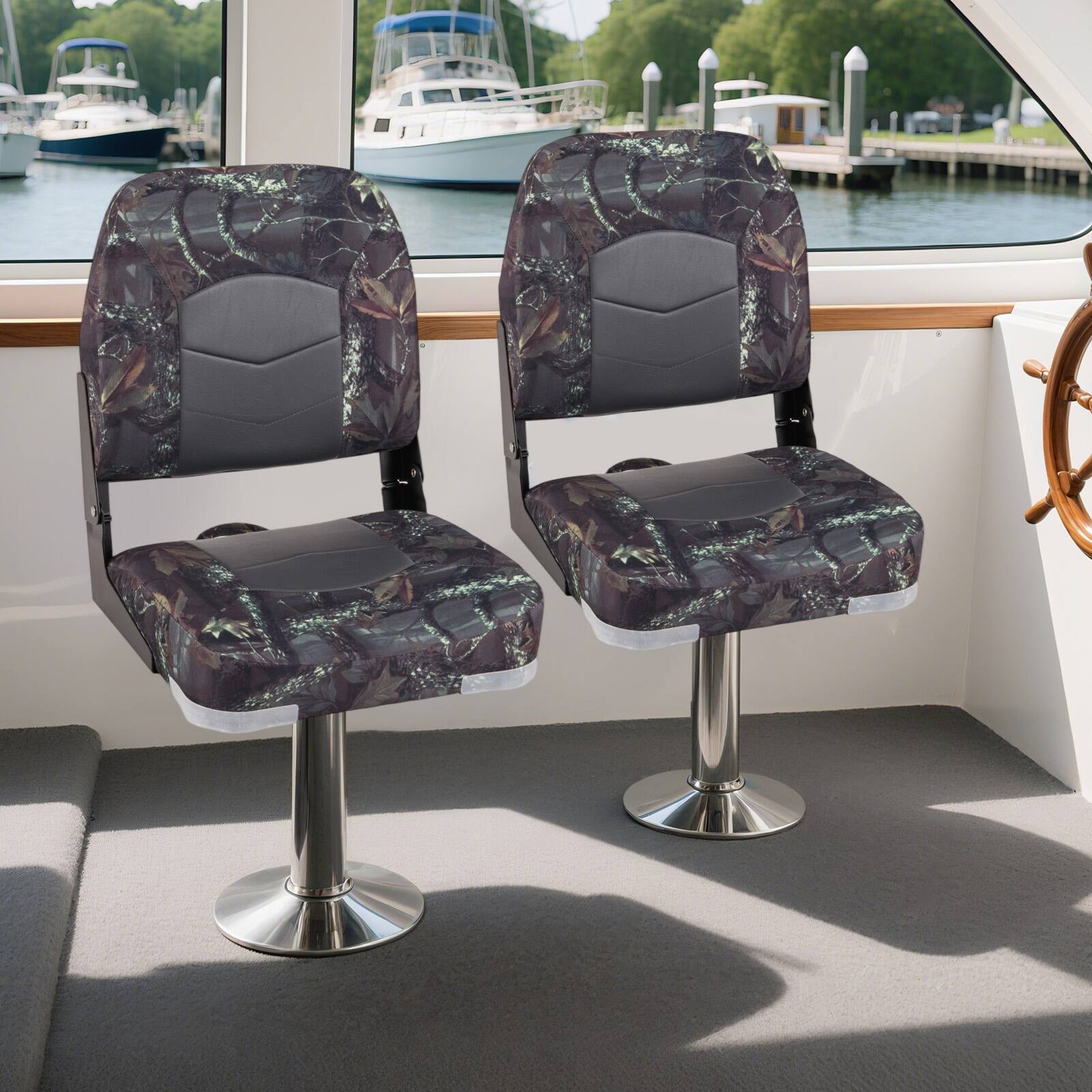 Alt View 1. Gymax - Gymax 2-Pack Boat Seats Folding Low Back Boat Chairs w/Thick Sponge Padding Hinges - Gray.