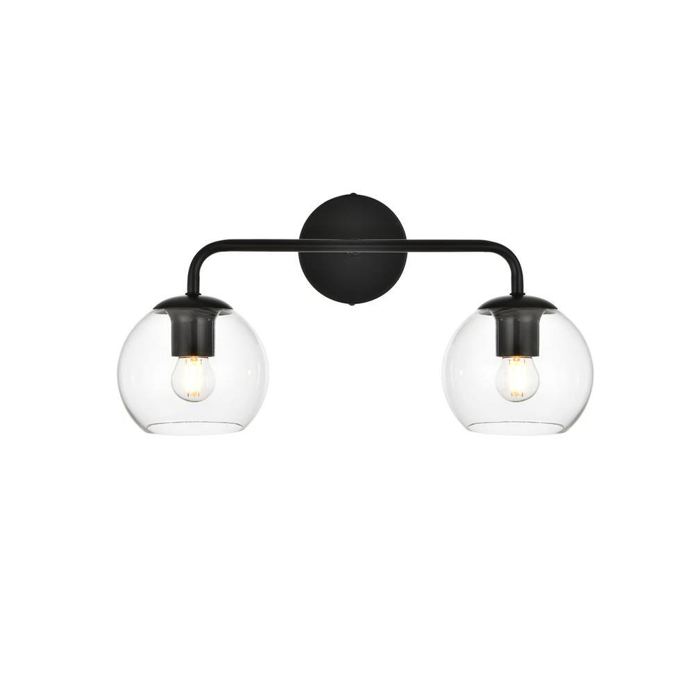 Alt View 2. Living District - Genesis 2 light Black and Clear Bath Sconce - Black And Clear.