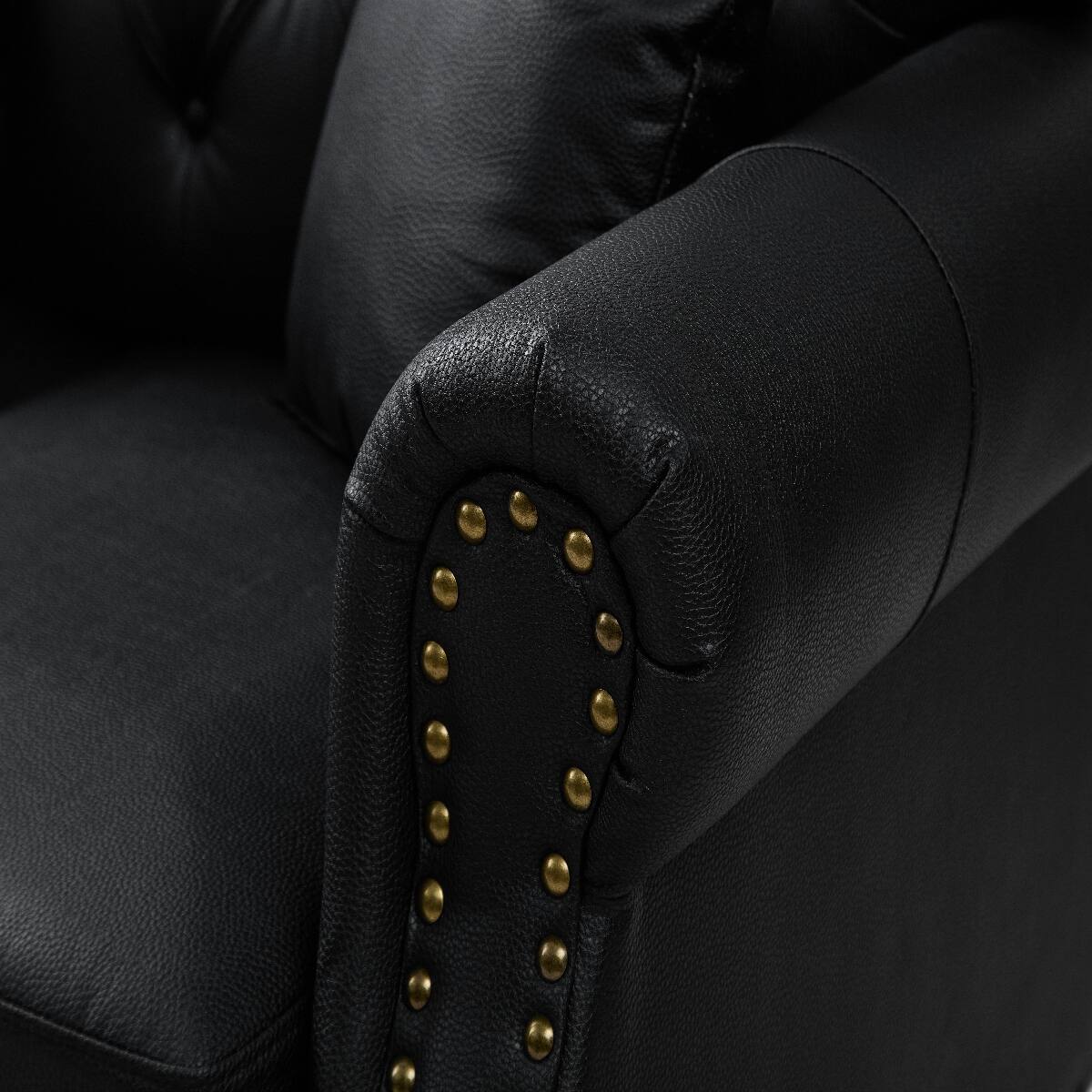 Alt View 10. Ropilly - Ropilly Black Faux Leather Sofa, Chesterfield Style Button Tufted Accent Chair with Pillow - Black.