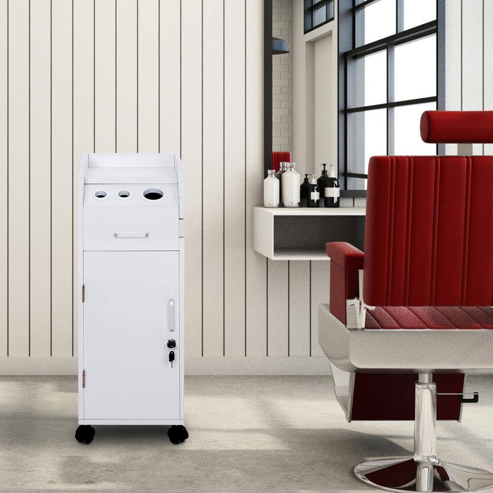 Angle. Winado - Salon Trolley Cart Rolling Hair Cart Mobile Barber Station with Wheels & 4 Drawers & Hair Dryer Holder for Barbershop - White.