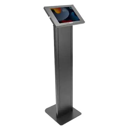 Front. Mount-It! - Anti‑Theft Floor Standing Tablet Kiosk with Adjustable Viewing & Locking Enclosure Tablets, Black - Black.