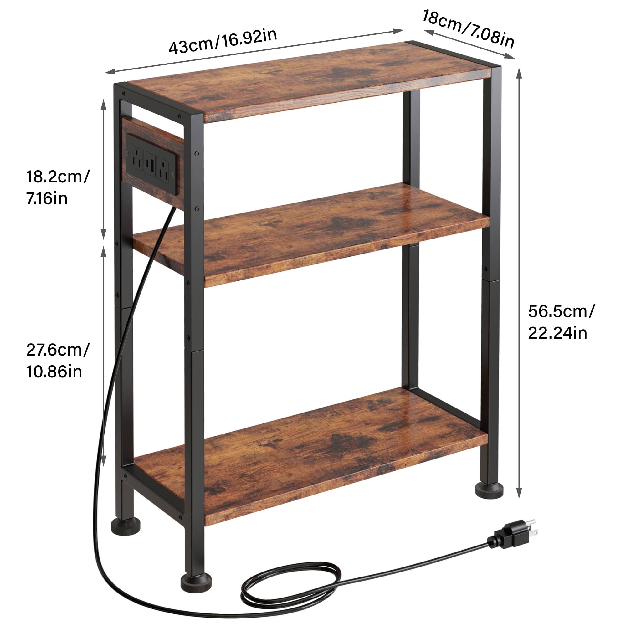 - Width: 43cm / 16.92in
- Depth: 18cm / 7.08in
- Height: 56.5cm / 22.24in
- Shelf 1 Height: 18.2cm / 7.16in
- Shelf 2 Height: 27.6cm / 10.86in