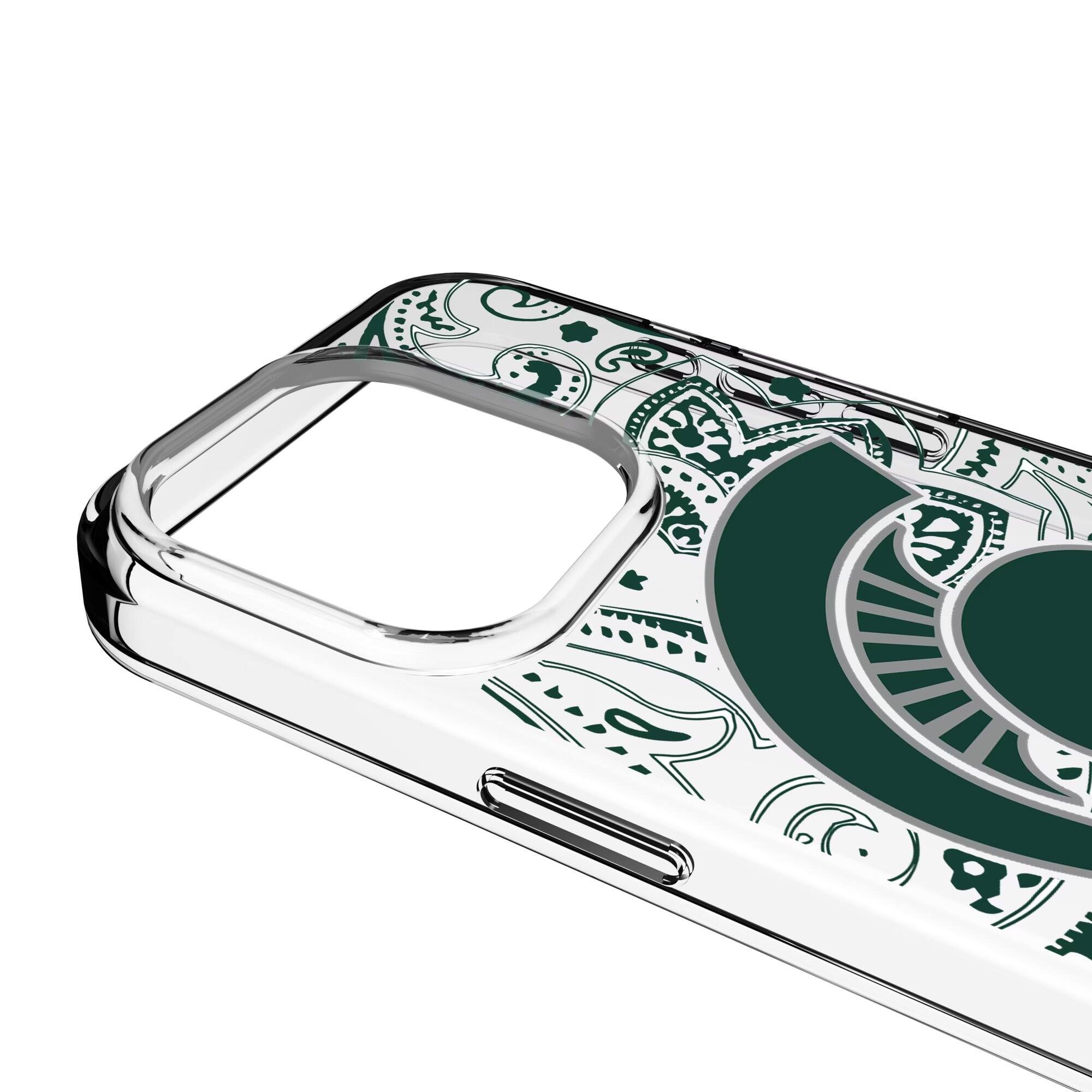 Alt View 2. Keyscaper - Michigan State Spartans Paisley iPhone Clear Case - 16 Plus - Multicolor.