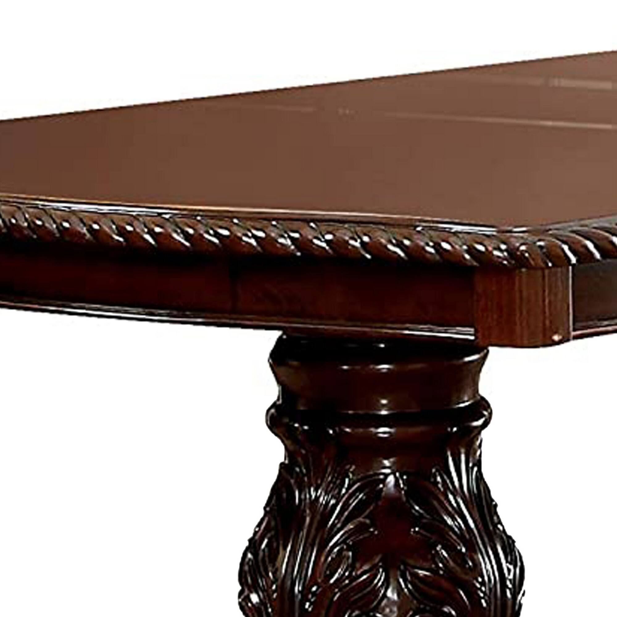 Alt View 3. Manhattan Lane - Traditional Style Wooden Dining Table with Extension Leaf, Brown - Brown.