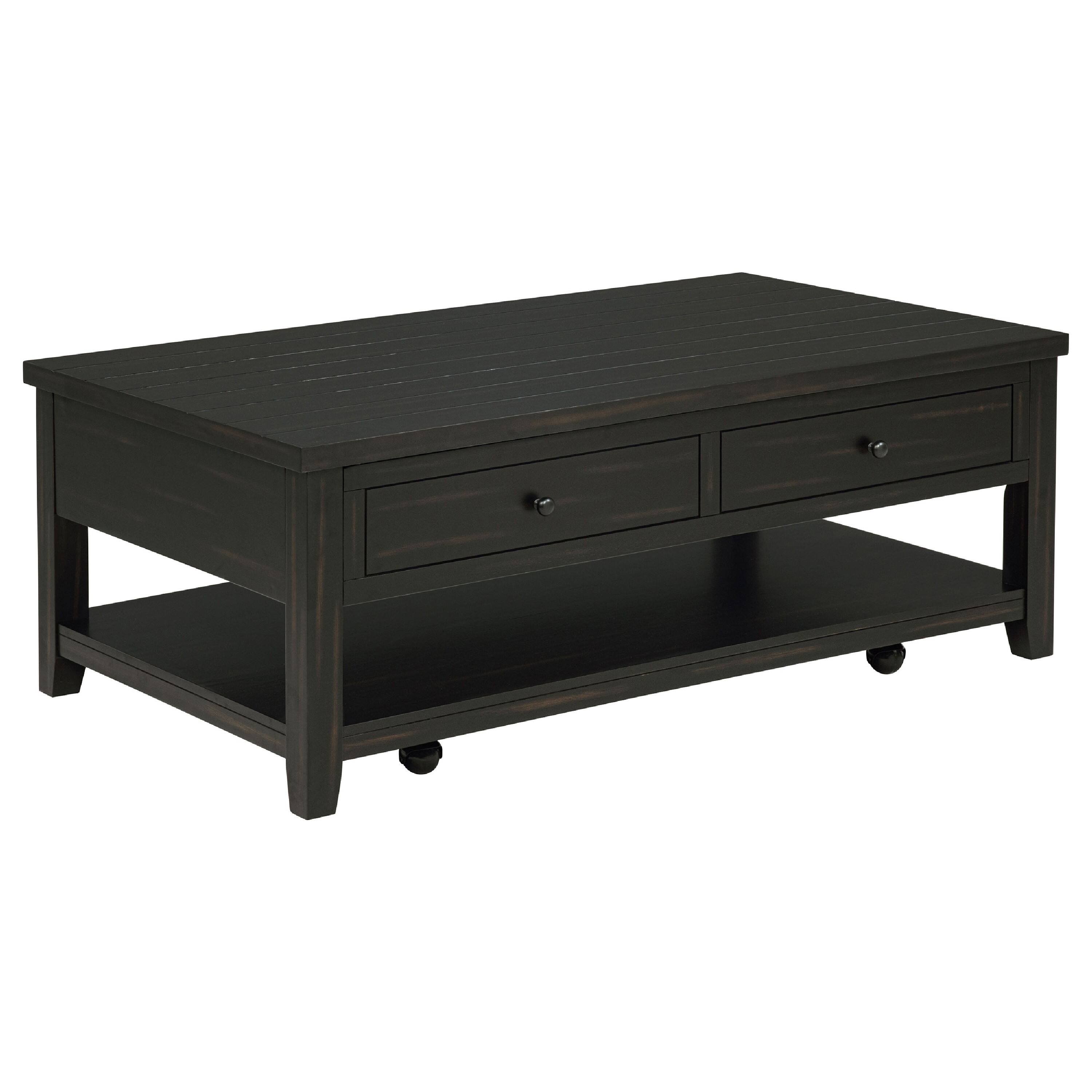 Front. Manhattan Lane - Besy Coffee Table, 36 Inch  Faux Marble,  Ring Base - Distressed Java Black.