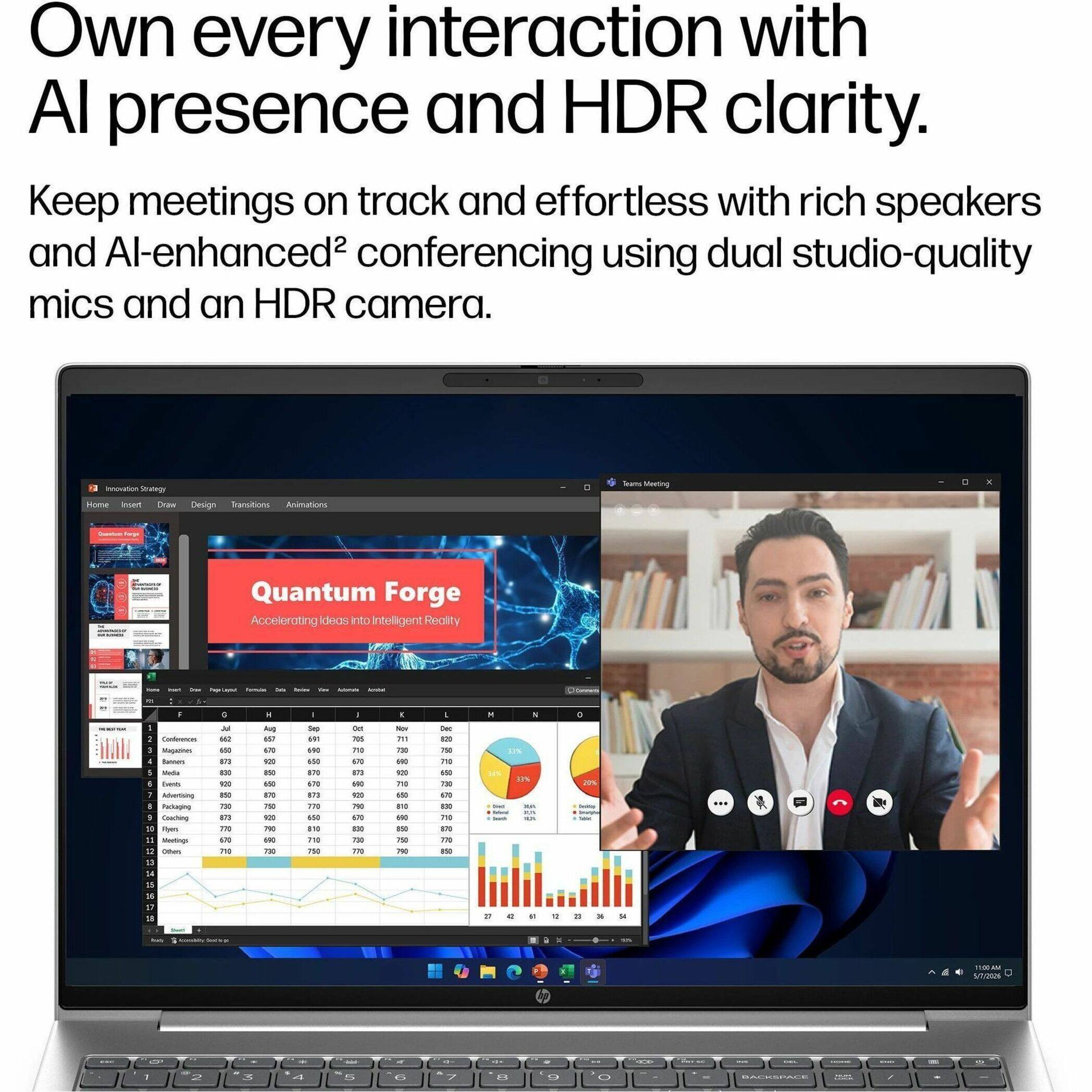 Own every interaction with AI presence and HDR clarity. Keep meetings on track and effortless with rich speakers and AI-enhanced conferencing using dual studio-quality mics and an HDR camera.