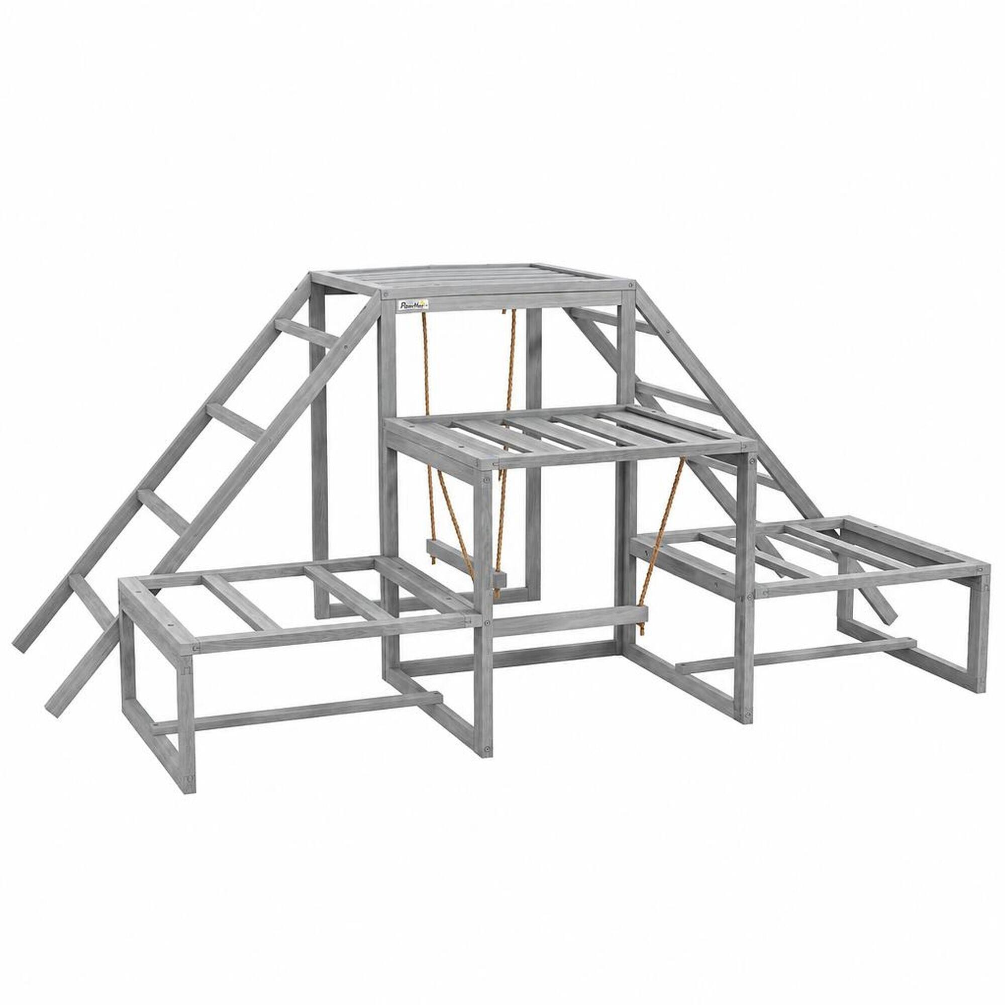 Front. RYHNUYNE - Chicken Coop Swing Set, Wooden Activity Center for 10-15 Chickens, Two Swings, Perches, Ladder, Platforms, Gray.